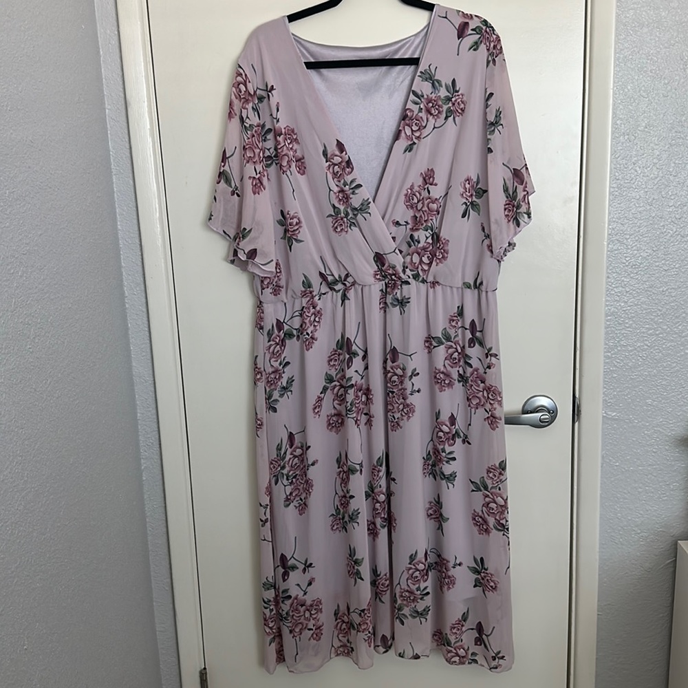 Lavender Floral Wrap-Style Dress